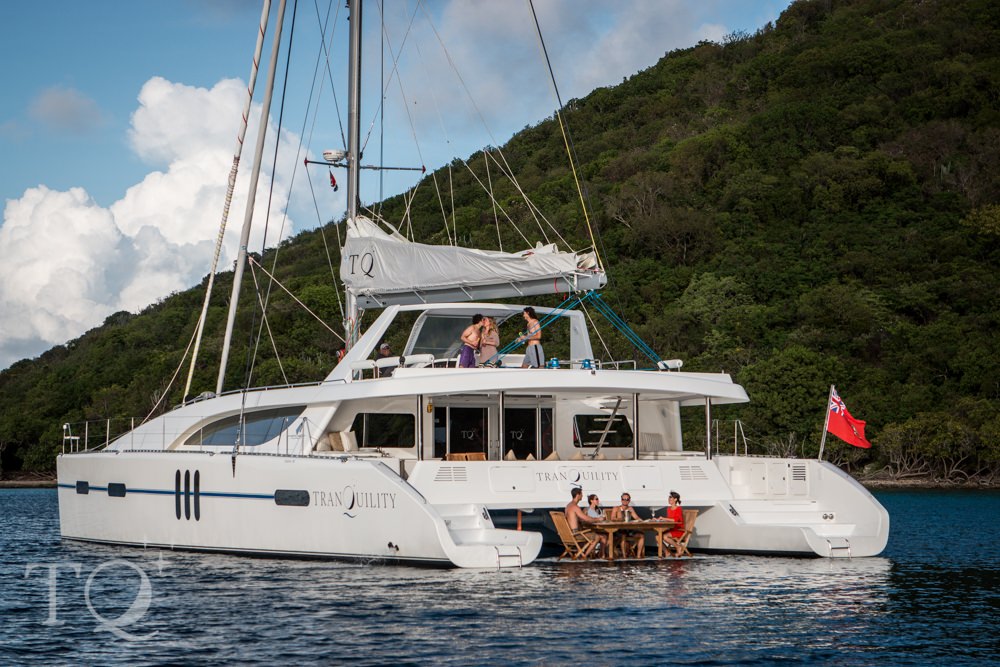 Tranquility Crewed Matrix 76 Catamaran Charters for 12 guests Sailing the BVI.