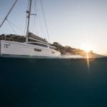 Pi 2 Crewed Saba 50 Catamaran Charter Anchored in Greece