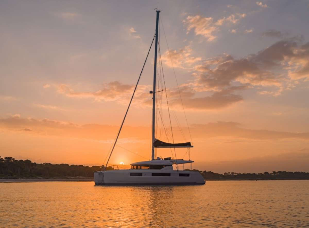 Andare Avanti Crewed Lagoon 50 Catamaran Charter at Anchor in Greece