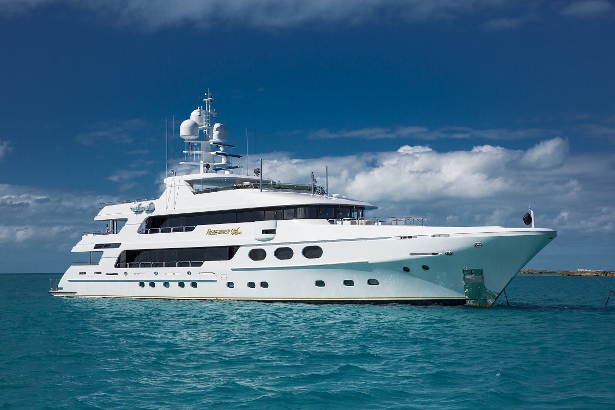 Remember When Christensen 162 Luxury Yacht Charter Anchored in the Bahamas
