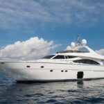 Julie M Crewed Ferretti 88 Motoryacht Charter Anchored in Greece