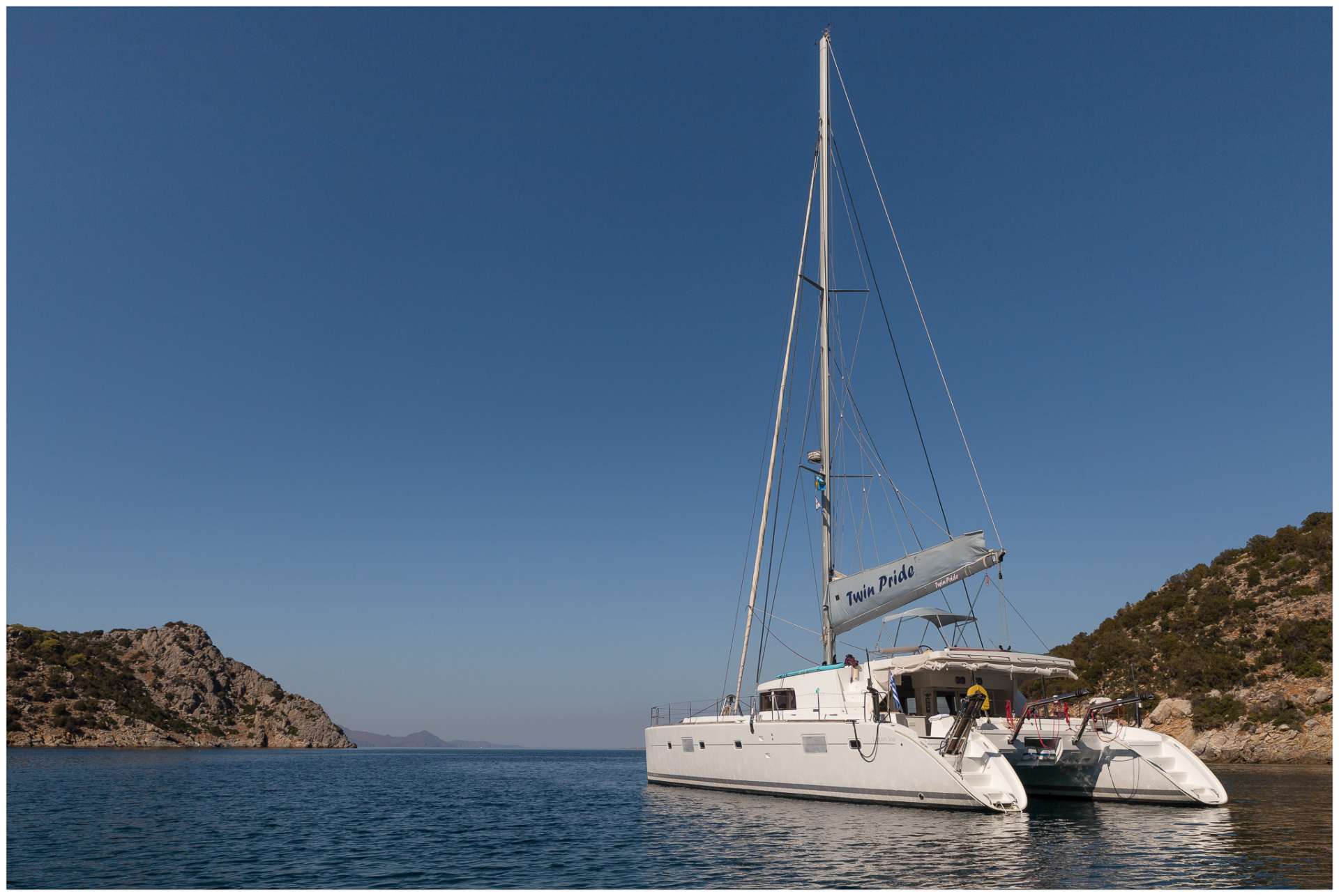 Twin Pride Crewed Lagoon 500 Catamaran Charter Sailing in Greece