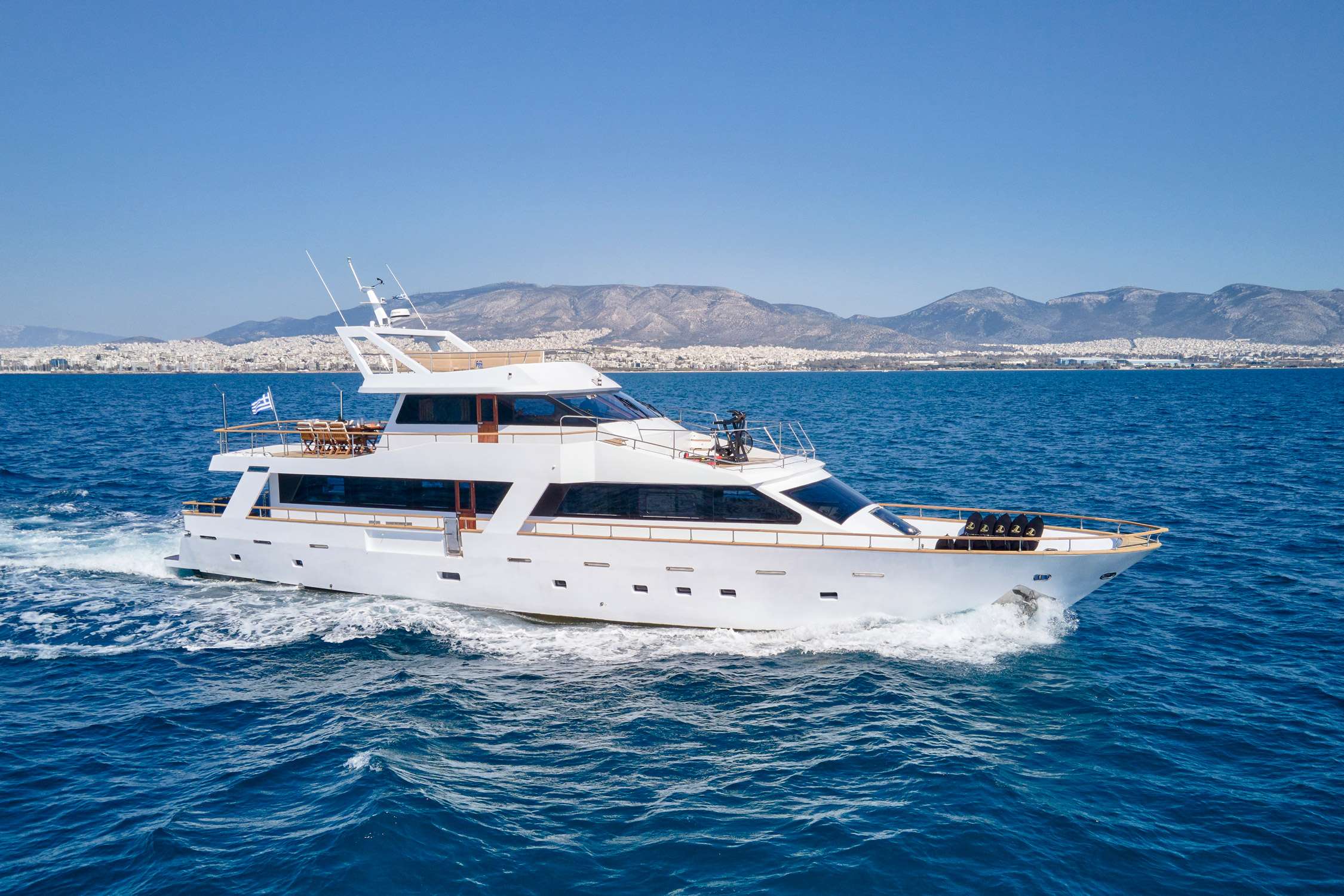 Wide Liberty Crewed Torgem 92 Motoryacht Charter Cruising in Greece