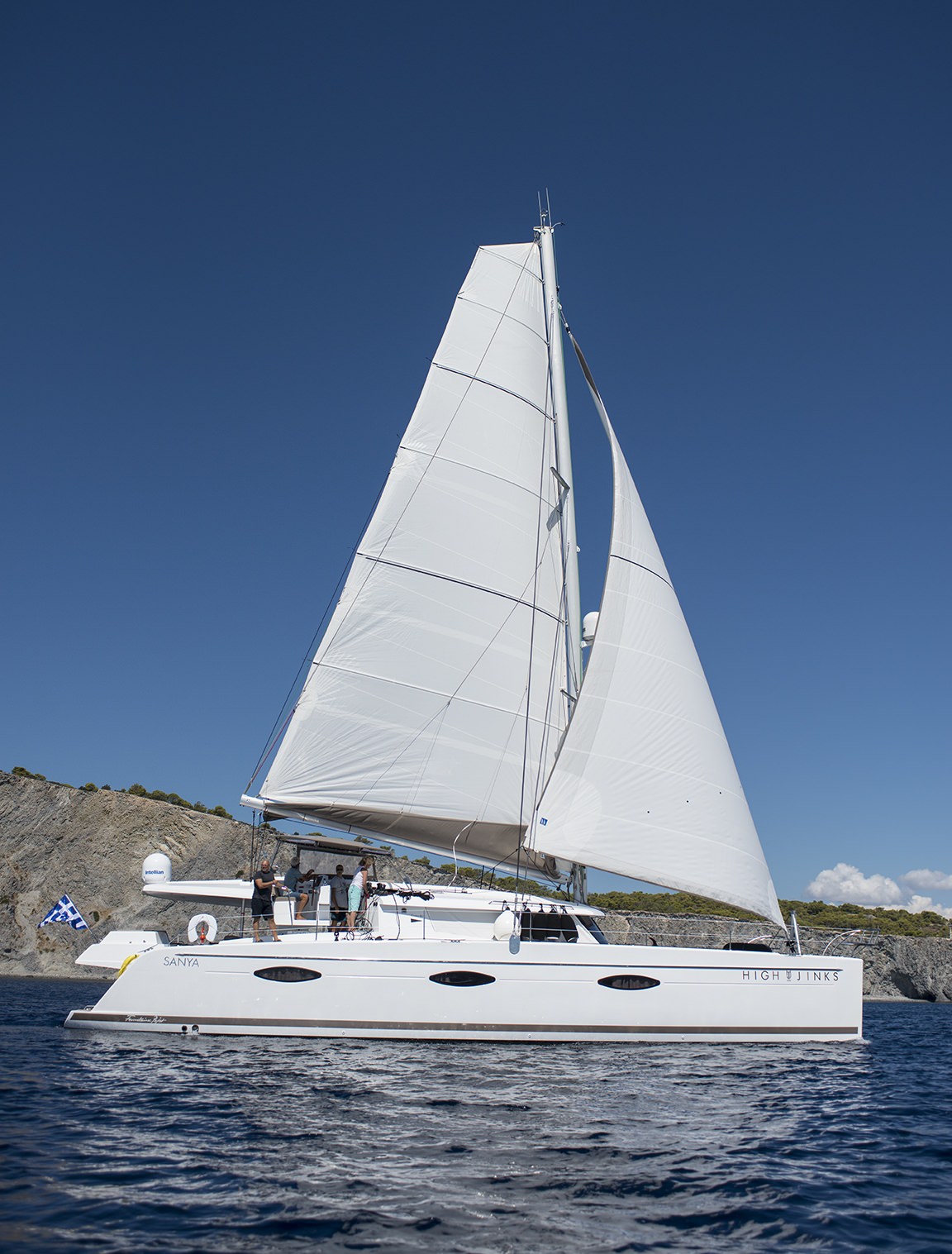 Highjinks Crewed Sanya 57 Catamaran Charter Sailing in Greece