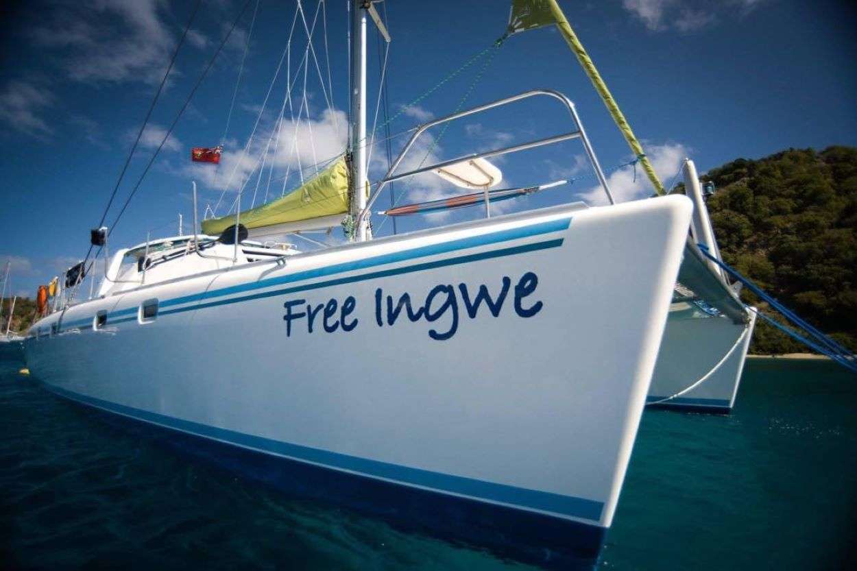 Free Ingwe Crewed Catamaran Charters at Anchor in the BVI