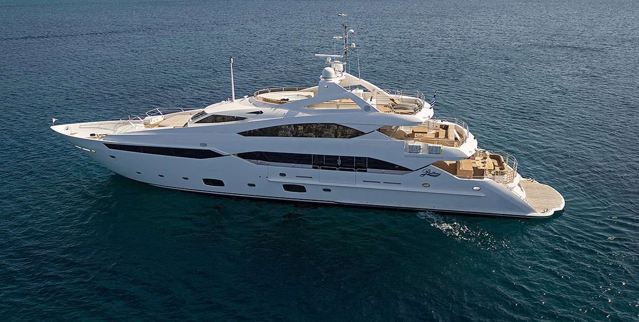 Pathos luxury crewed Sunseeker 131 motor yacht charter cruising in Greece