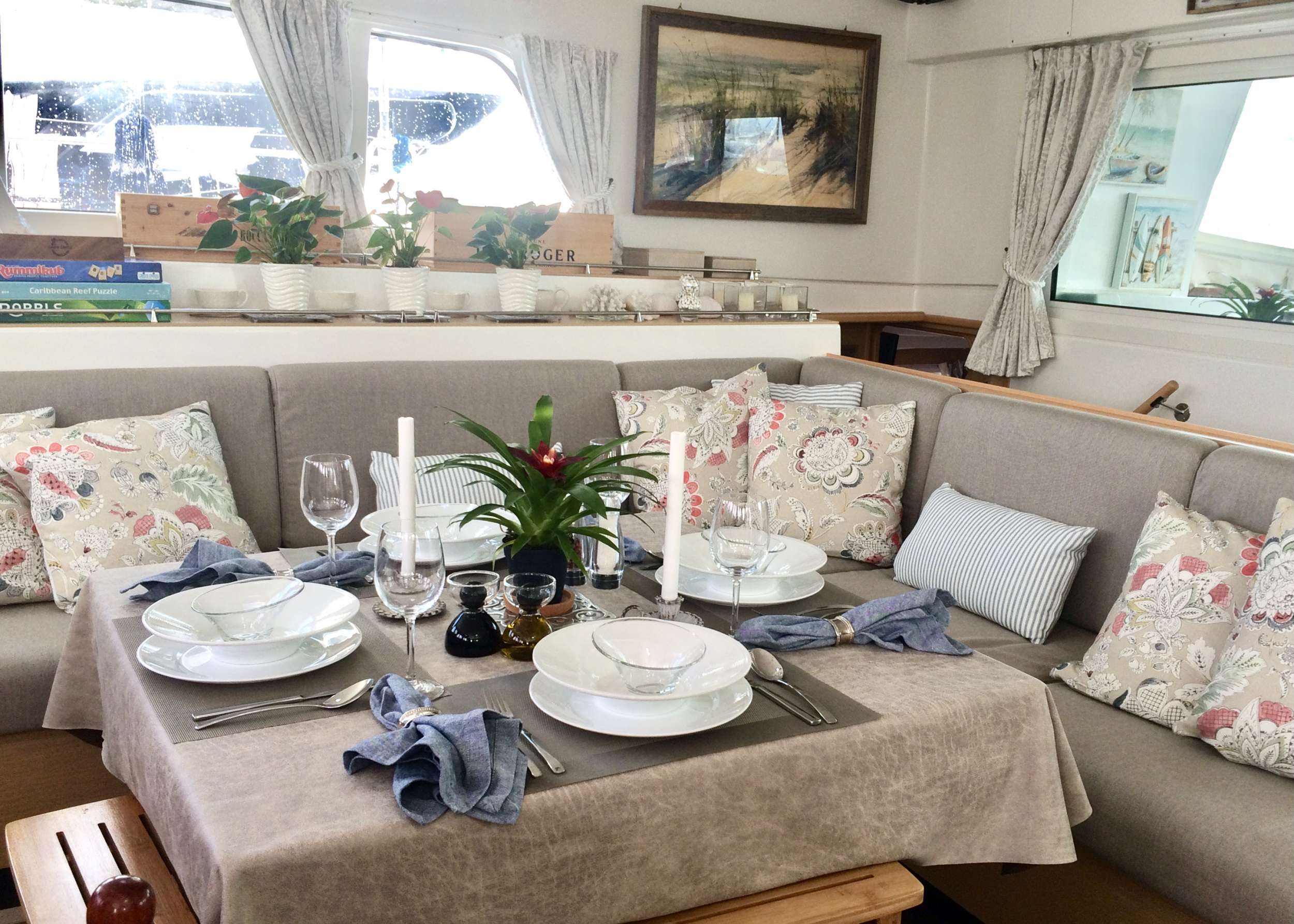 Gambit Crewed Lagoon 500 Catamaran Charters Salon Dining