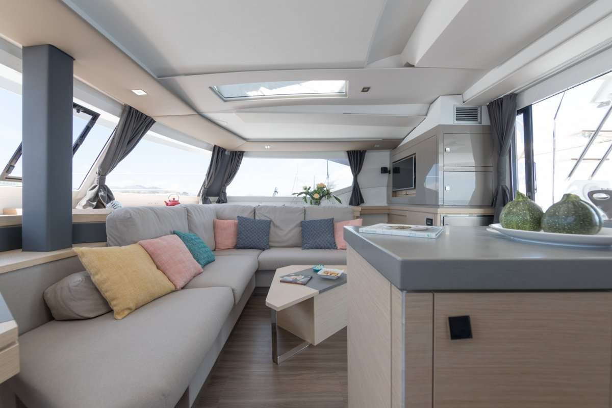 Tranquilo Crewed Catamaran Charter Salon Lounge