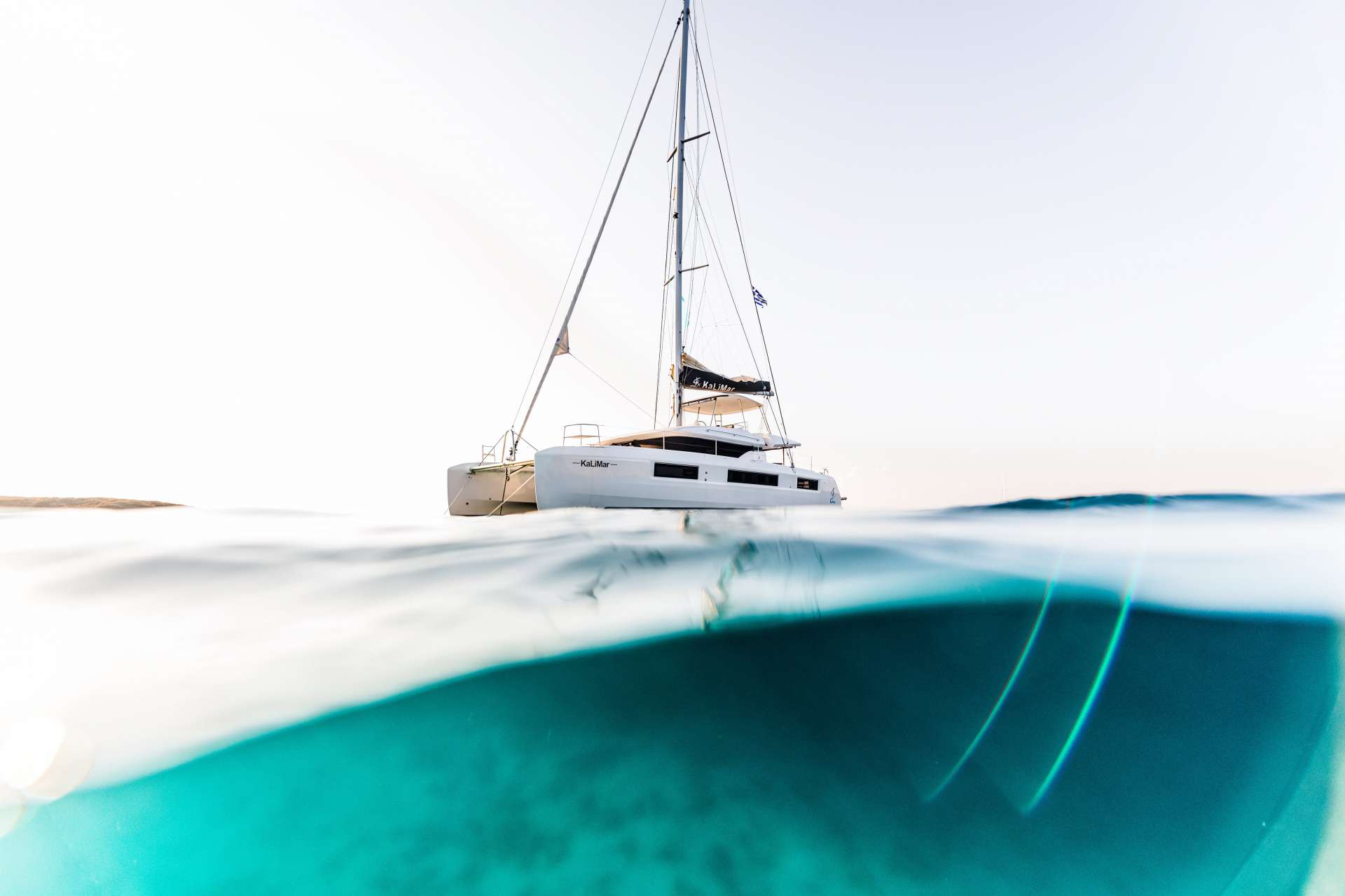 KaLiMar Crewed Lagoon 50 Catamaran Charter at Anchor in Greece