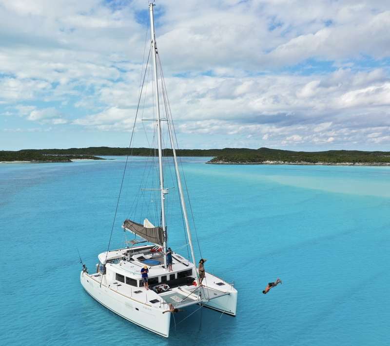 Madrigal V Crewed Kitesurfing Charter at Anchor in the Bahamas