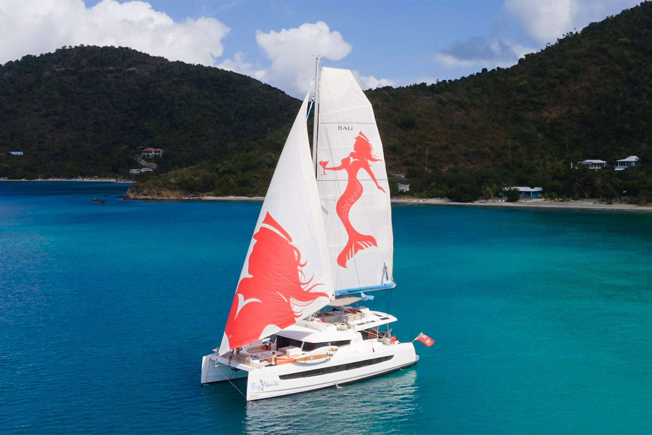 Big Nauti crewed Bali 5.4 catamaran charter sailing in the Virgin Islands