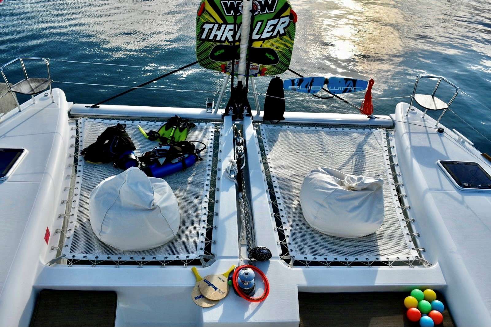 Chaos Interrupted Crewed Catamaran Trampoline Bean Bags