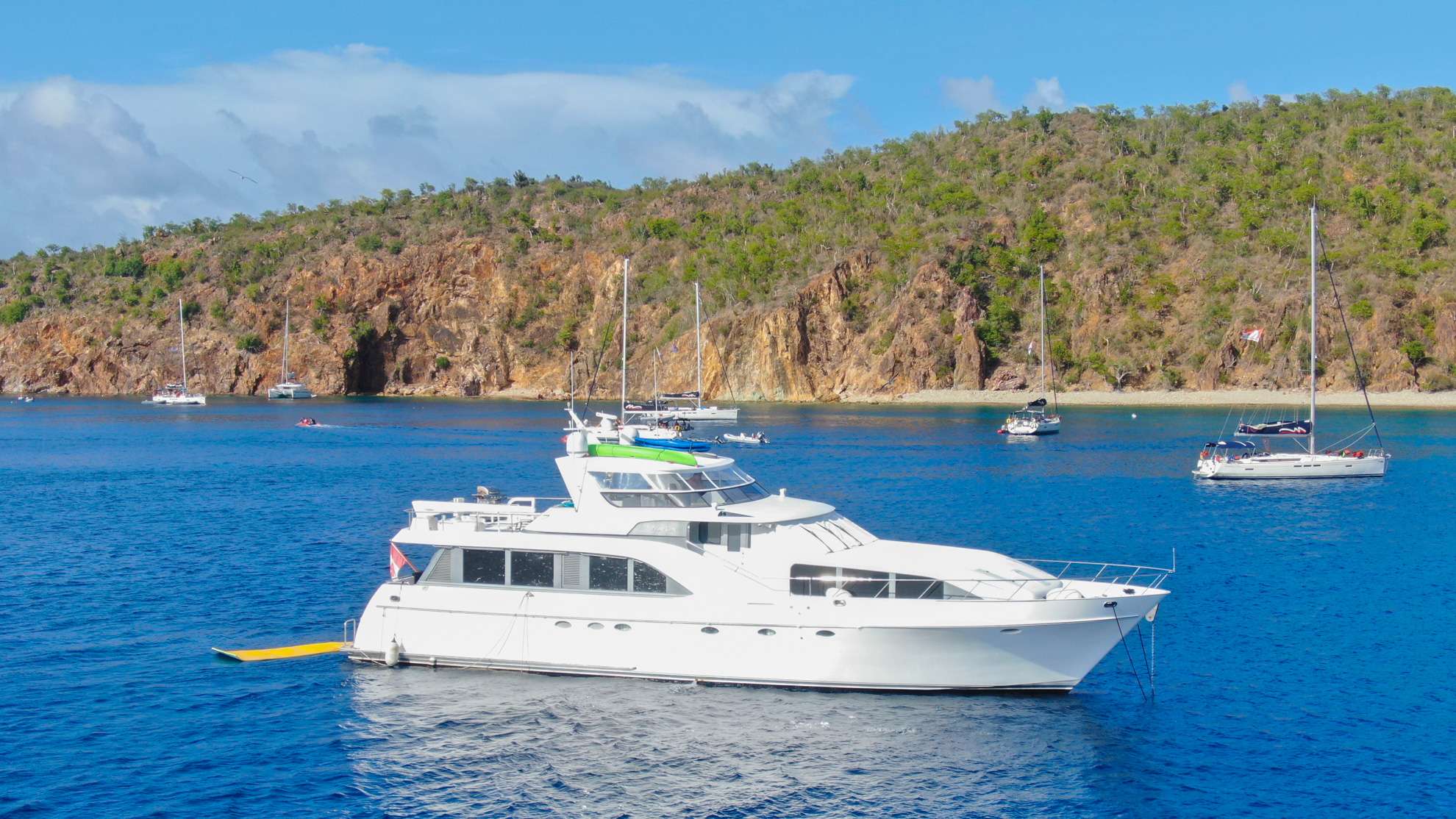 Prime Time Crewed Nordlund 88 Motoryacht Charters Cruising the BVI