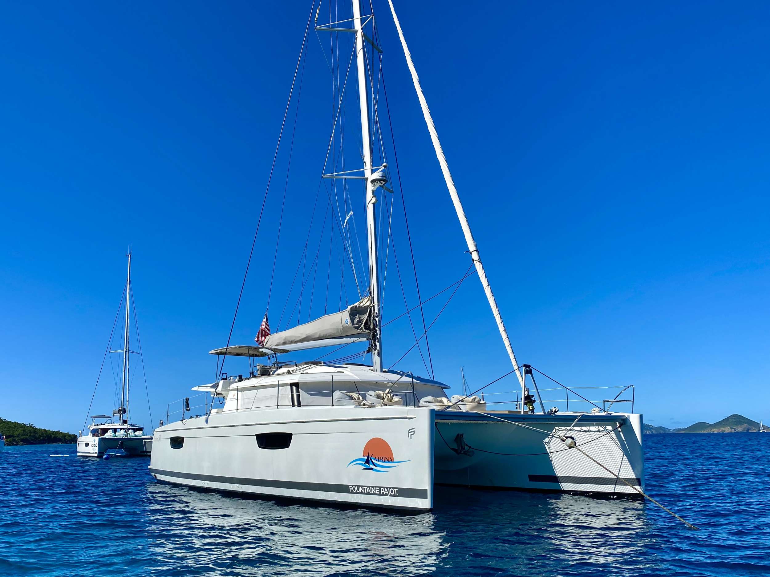 Katrina Crewed Catamaran Charters Anchored in the USVI