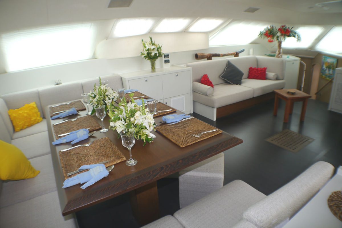 Fuerte 3 Crewed Catamaran Charters Salon Dining