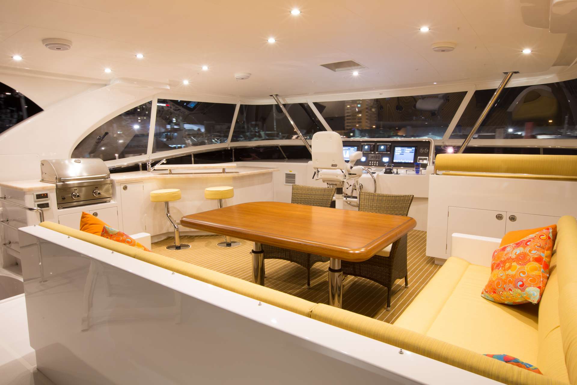 Sea Boss Horizon 60 Crewed Powercat Charters Flybridge Dining