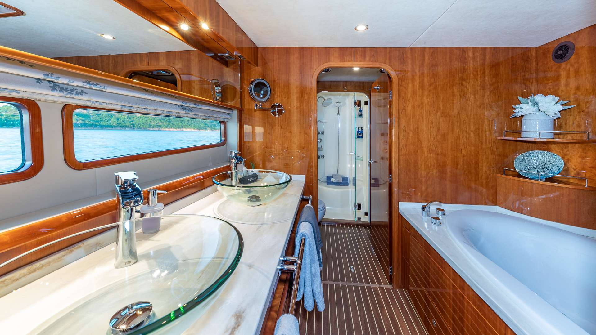 Sur L'eau Privilege 74 Crewed Catamaran Charters Double Vanity in Master Suite