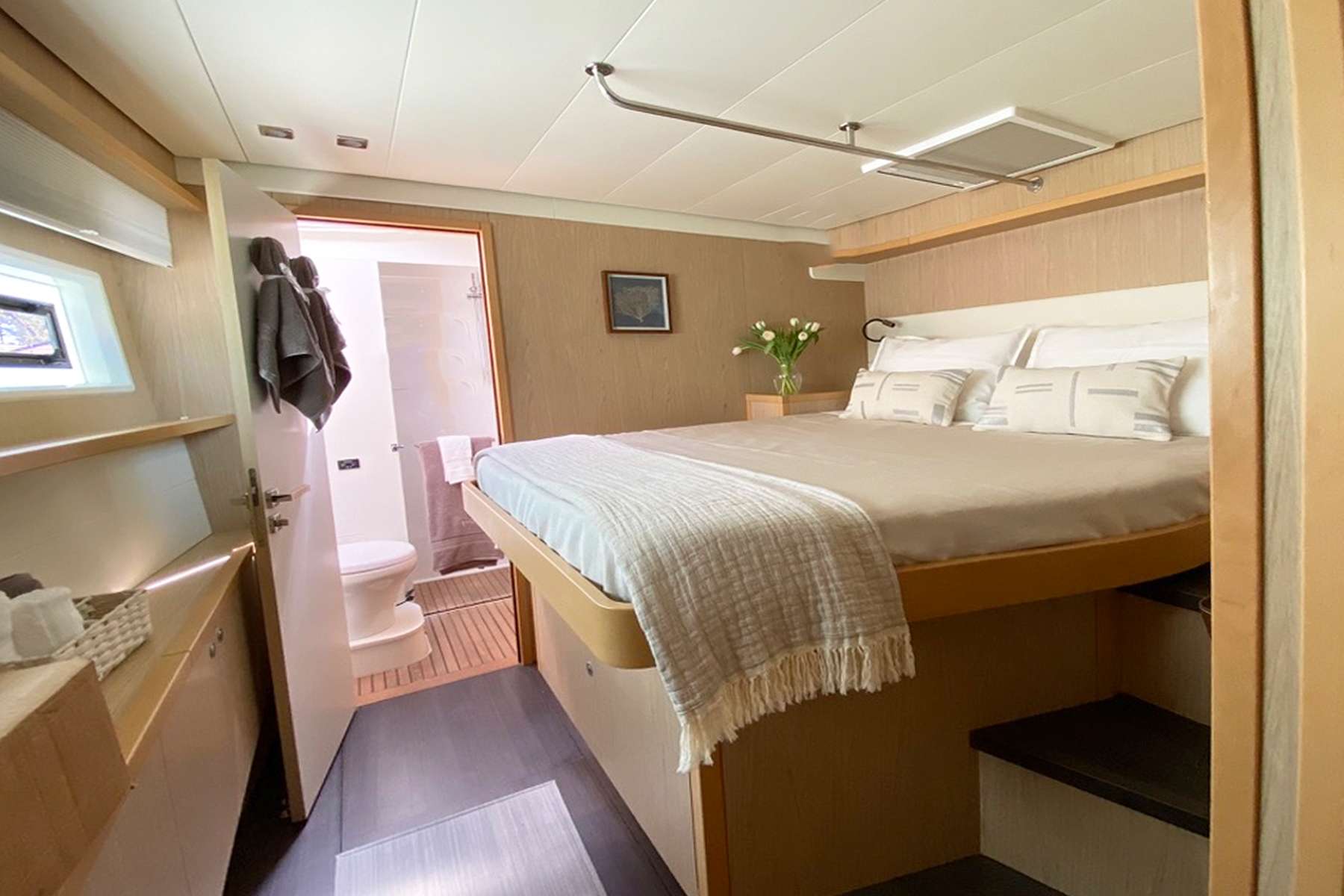 Yolo II Crewed Catamaran Walkaround Queen Bed