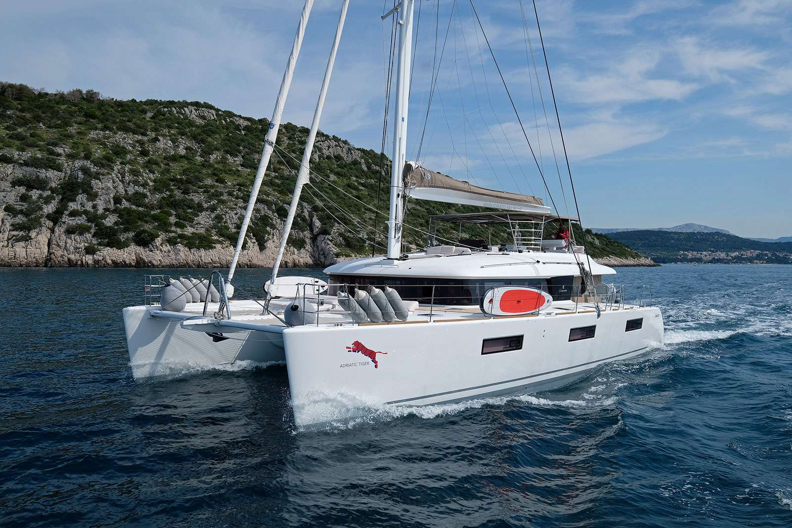 Adriatic Tiger crewed Lagoon 620 catamaran charter underway in Croatia