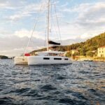 Katka crewed Lagoon 50 catamaran charter anchored in Croatia