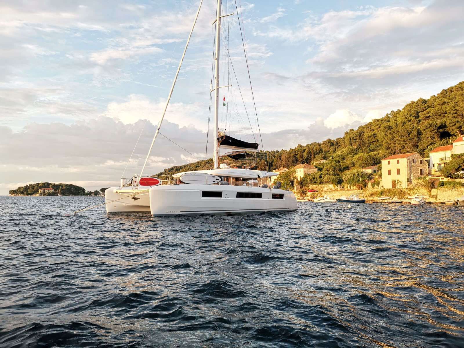 Katka crewed Lagoon 50 catamaran charter anchored in Croatia