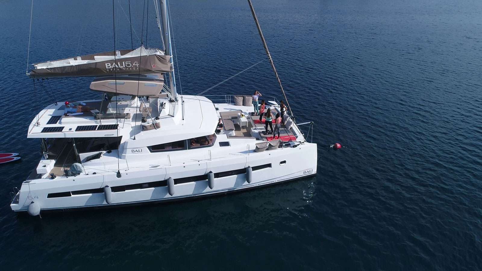 Namaste of Bali crewed Bali 5.4 catamaran charter on a mooring in Croatia