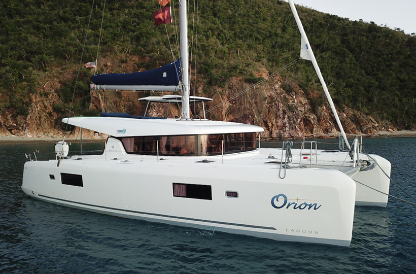 TMM Lagoon 42 Orion Bareboat exterior on a mooring