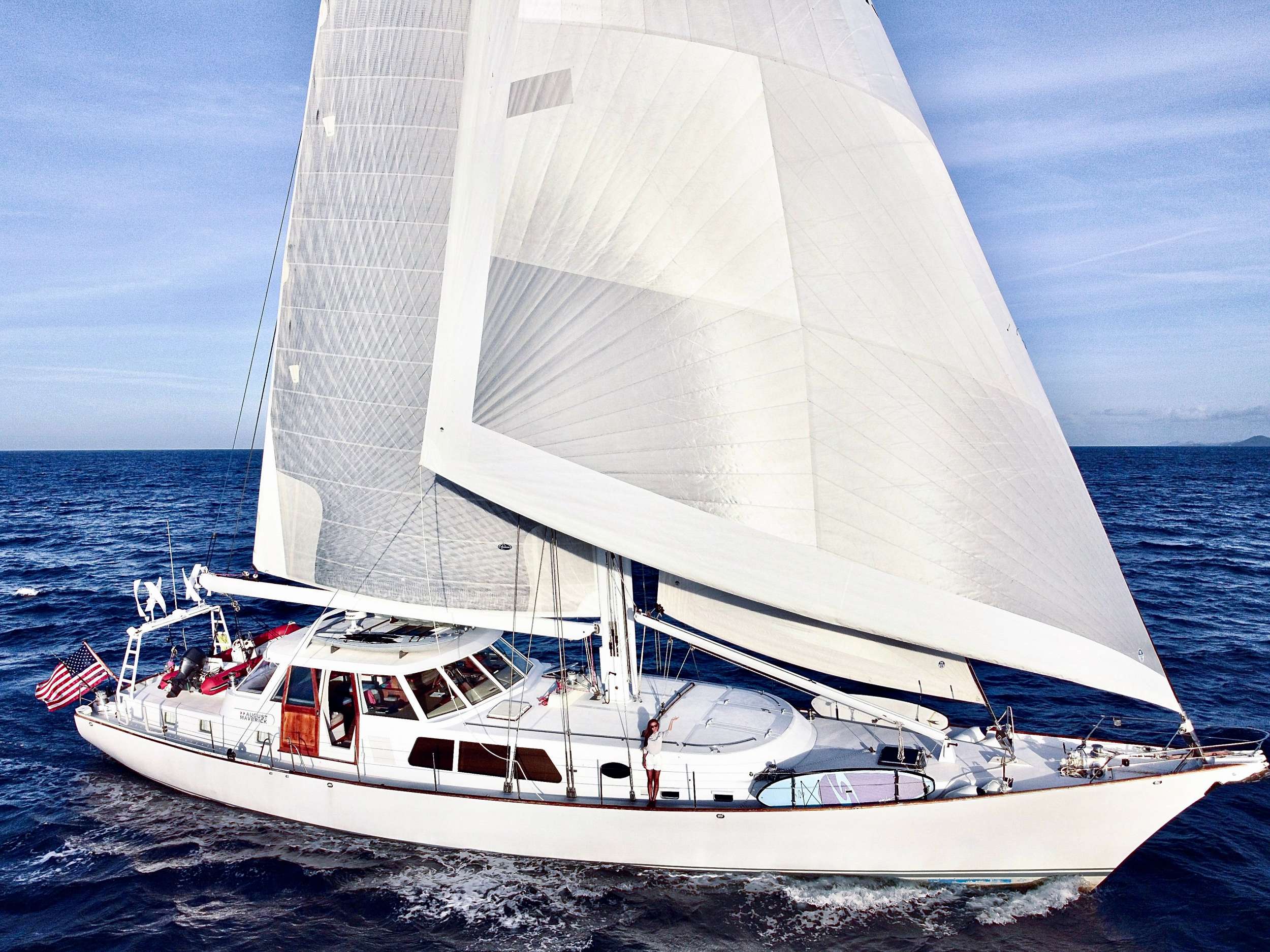 August Maverick Crewed Yacht Charter Sailing the Caribbean and New England.