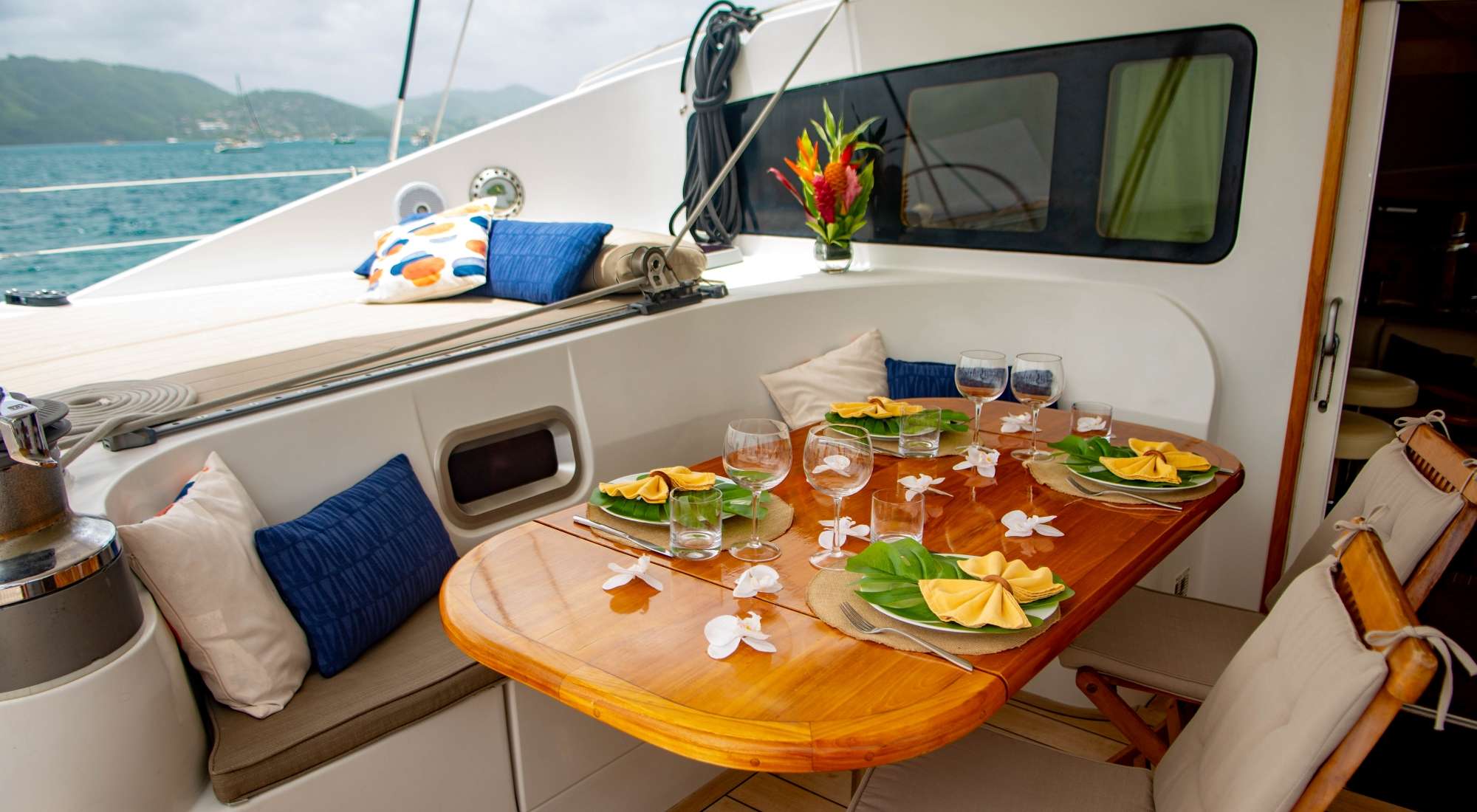Felicia Crewed Catamaran Charters Outdoor Dining