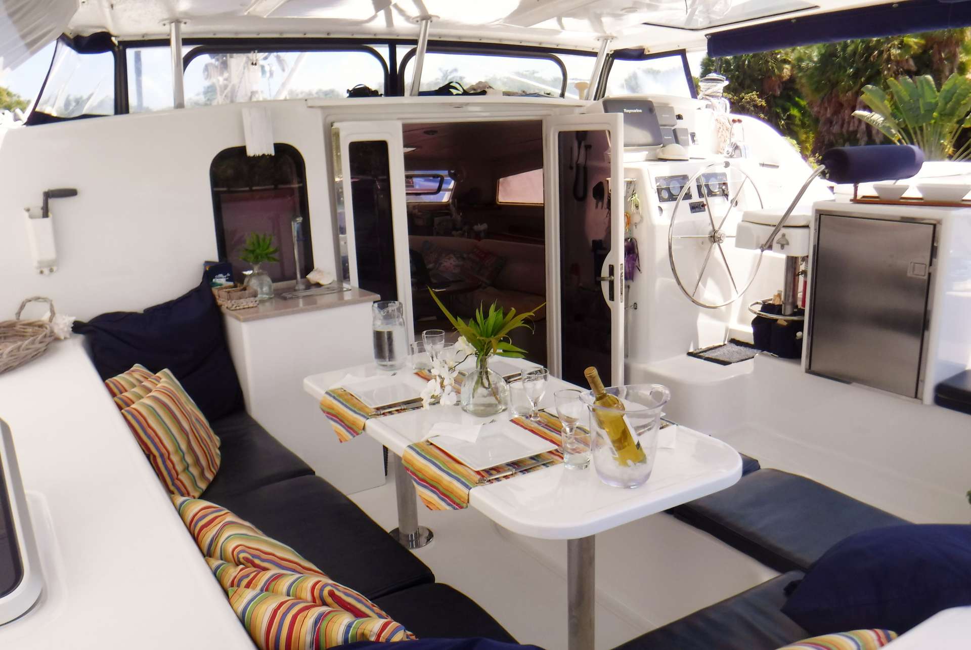 Dreaming On Crewed Catamaran Outdoor Dining