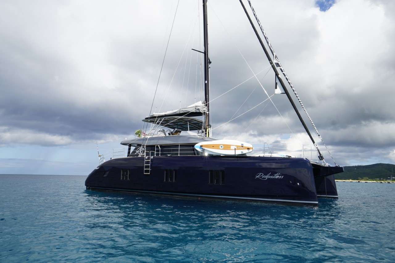 Relentless Crewed Catamaran Charter at Anchor