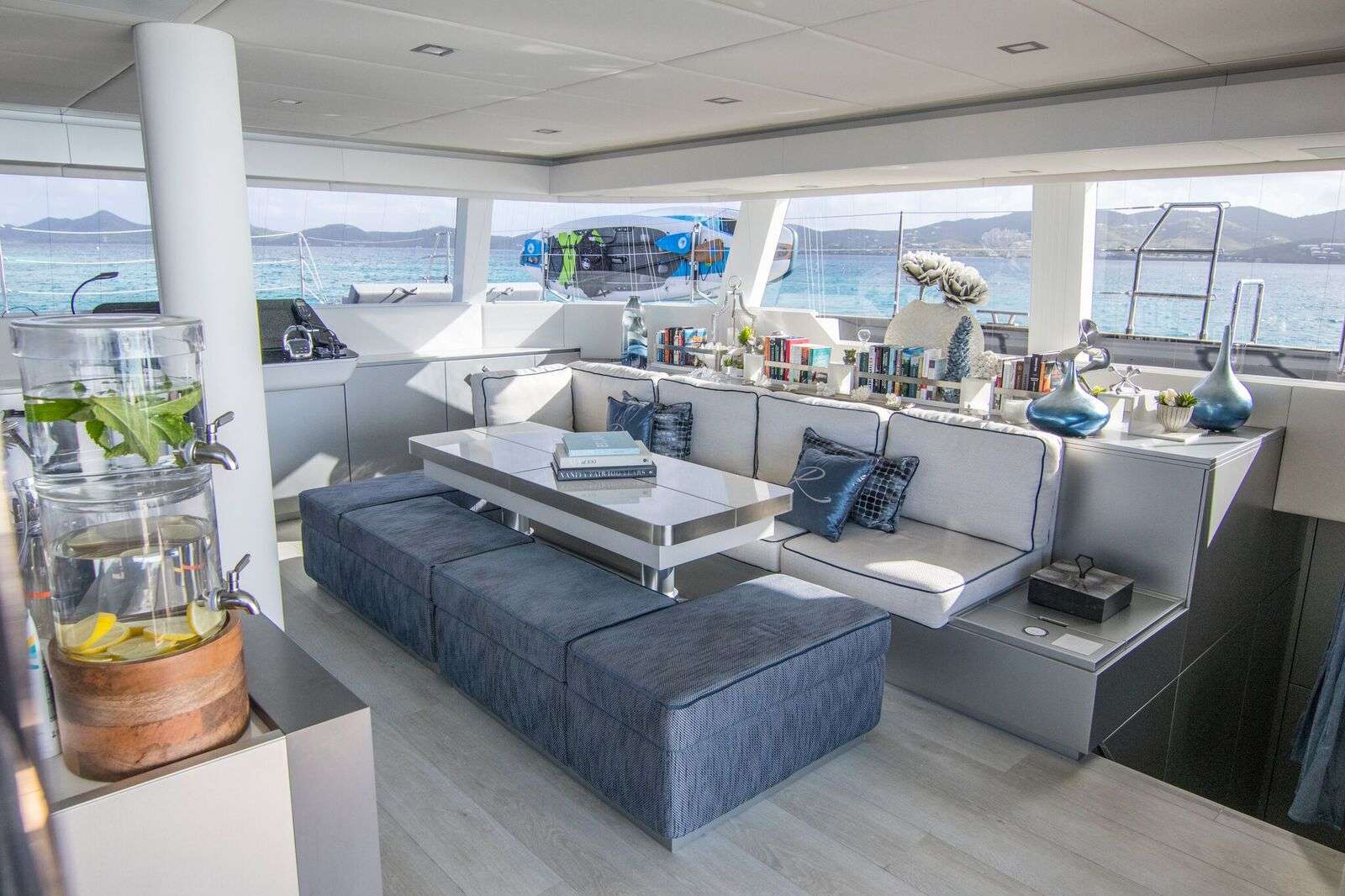 Relentless Crewed Catamaran Charter Main Salon