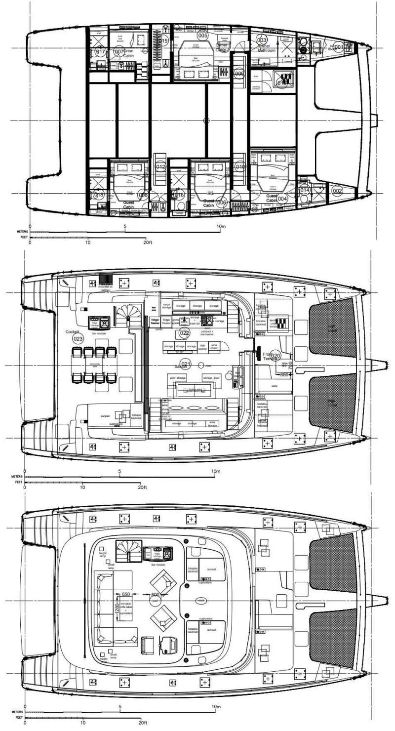 Relentless Crewed Catamaran Charter Layout