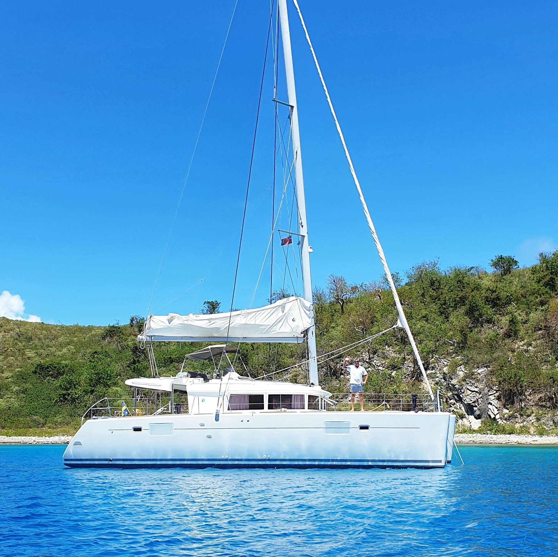 Miss Summer Crewed Catamaran Charters Anchored in the BVI