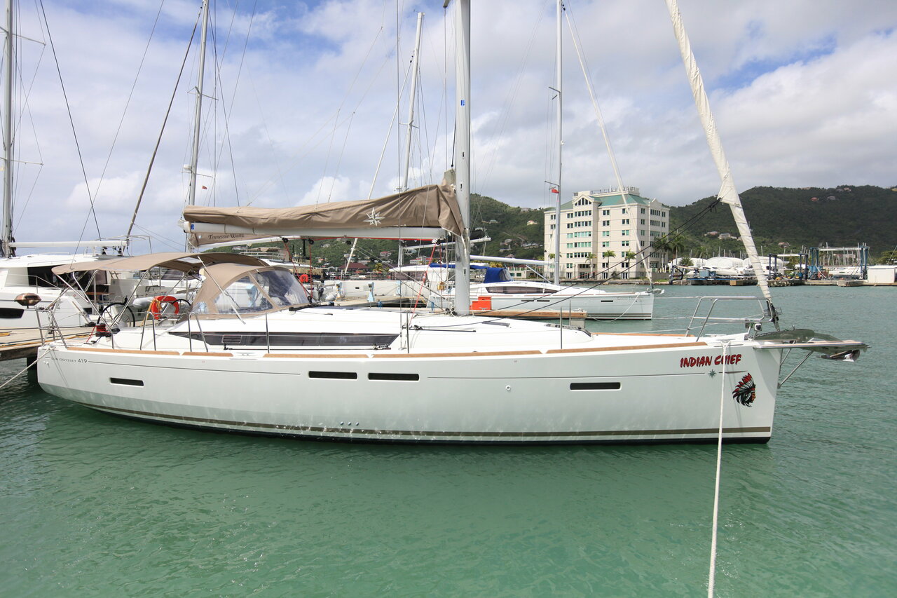 BVI Yacht Charters Sun Odyssey 419 Indian Chief Bareboat in the BVI Starboard Side