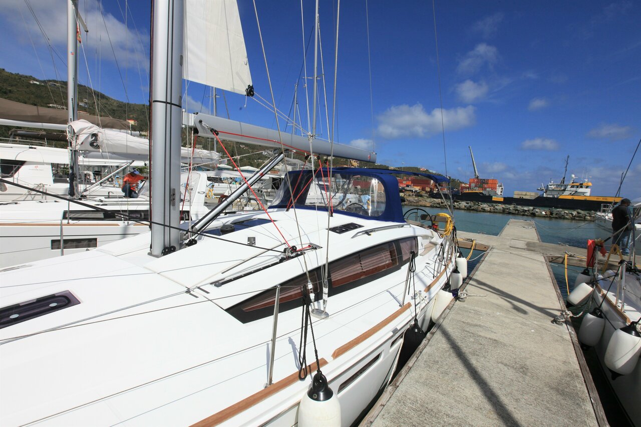 BVI Yacht Charters Sun Odyssey 44 DS Good Decision BVI Bareboat at the Dock