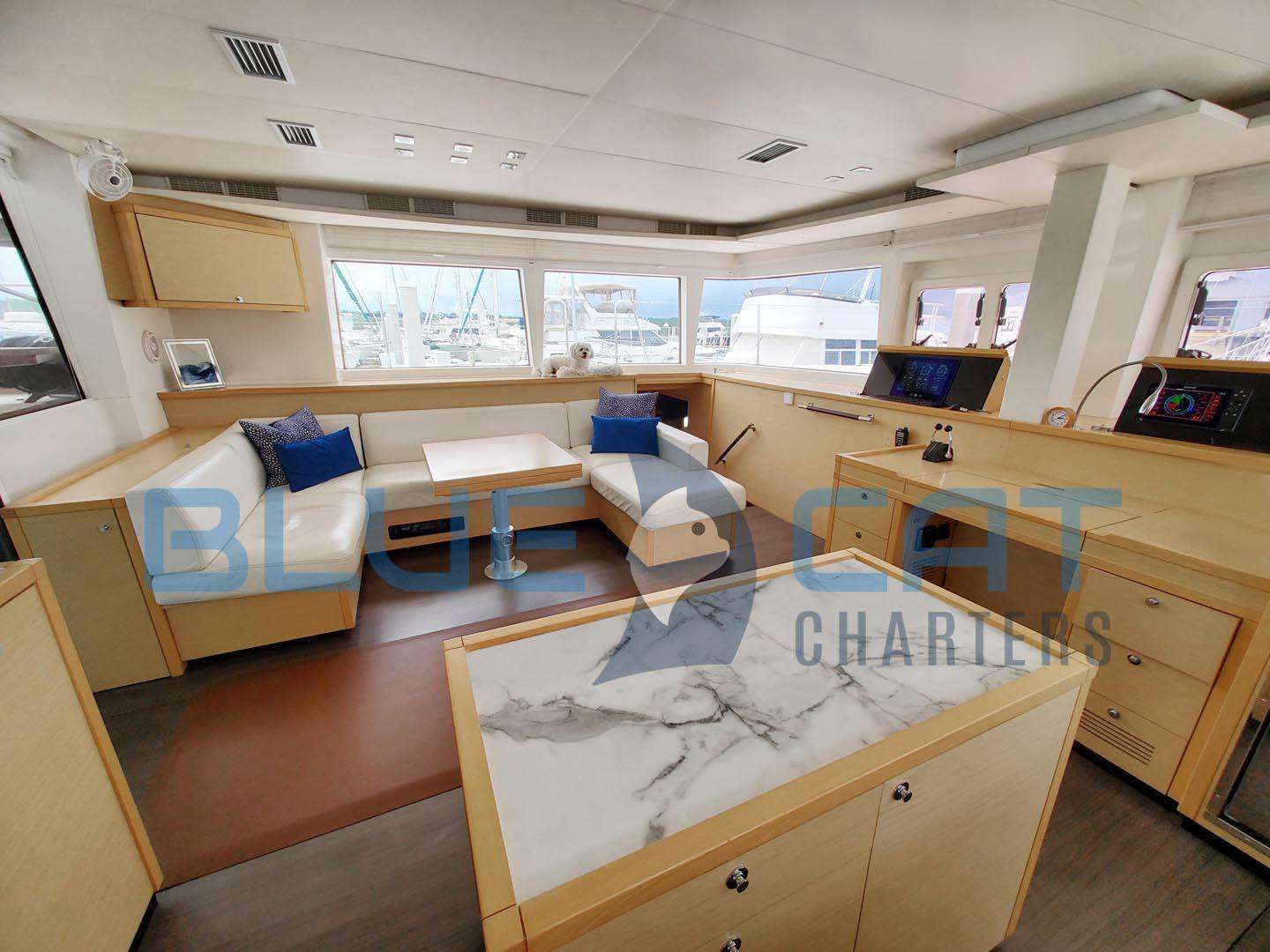 Blue Cat Crewed Catamaran Charter Inside Dining