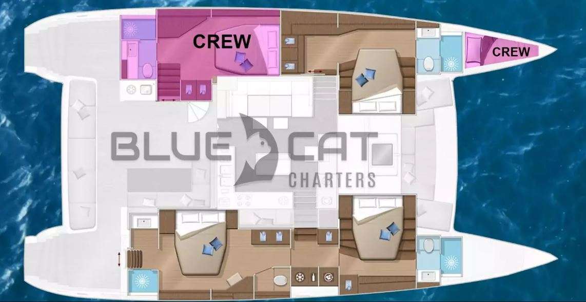 Blue Cat Crewed Catamaran Charter Layout