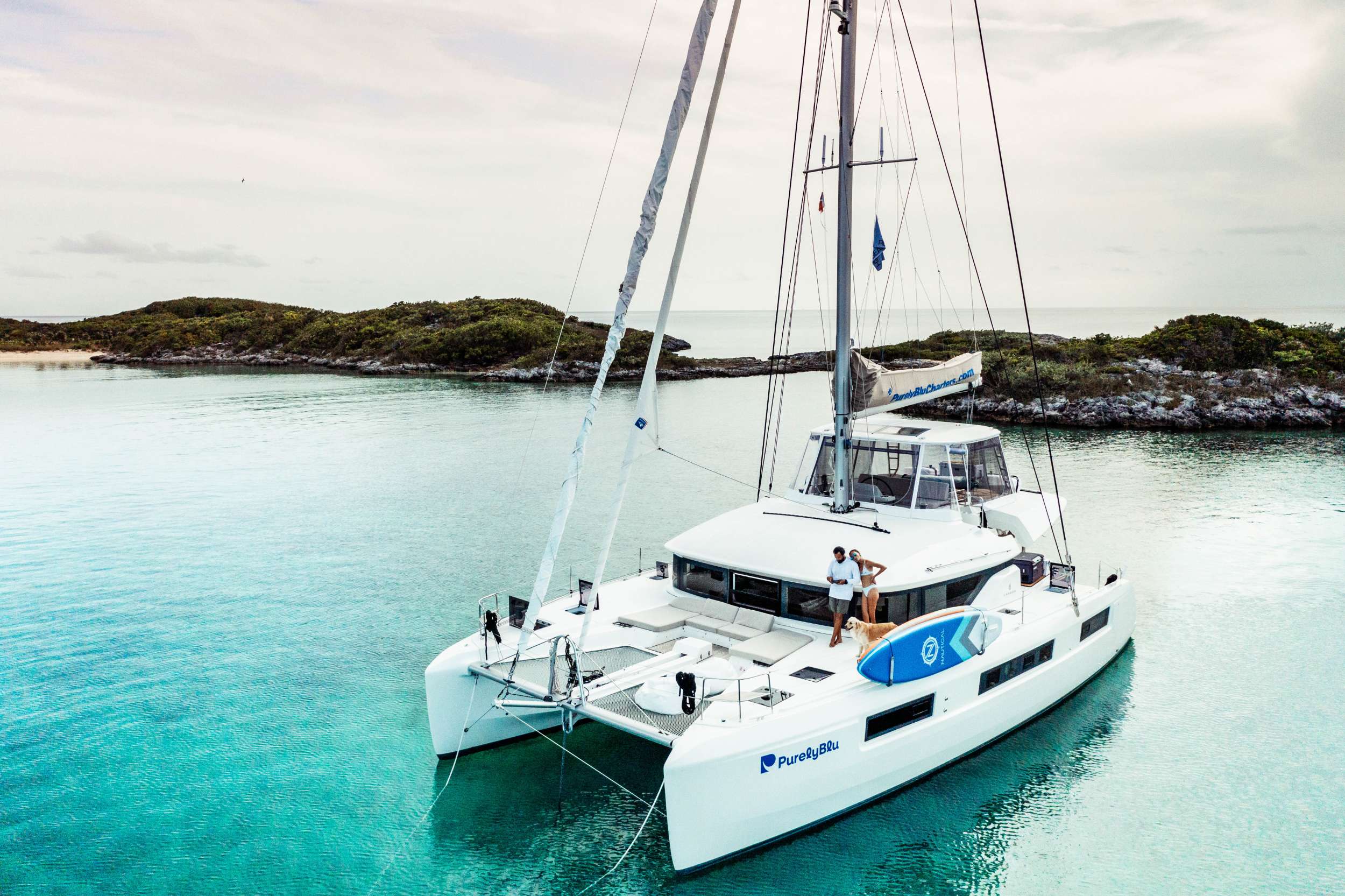 PurelyBlu Crewed Catamaran Charter at Anchor in the Bahamas