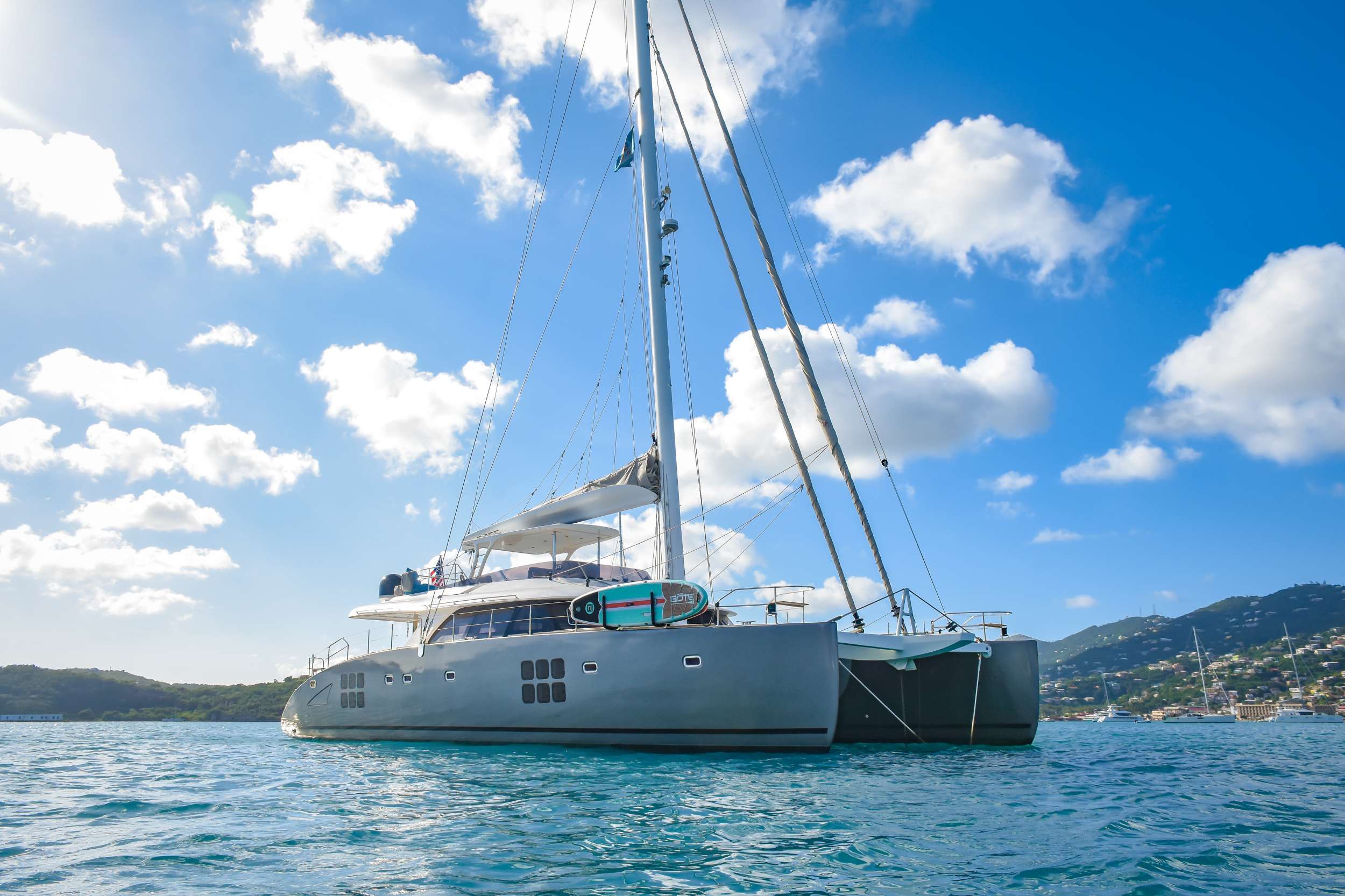 Excess Crewed Catamaran Charter Anchored in the BVI