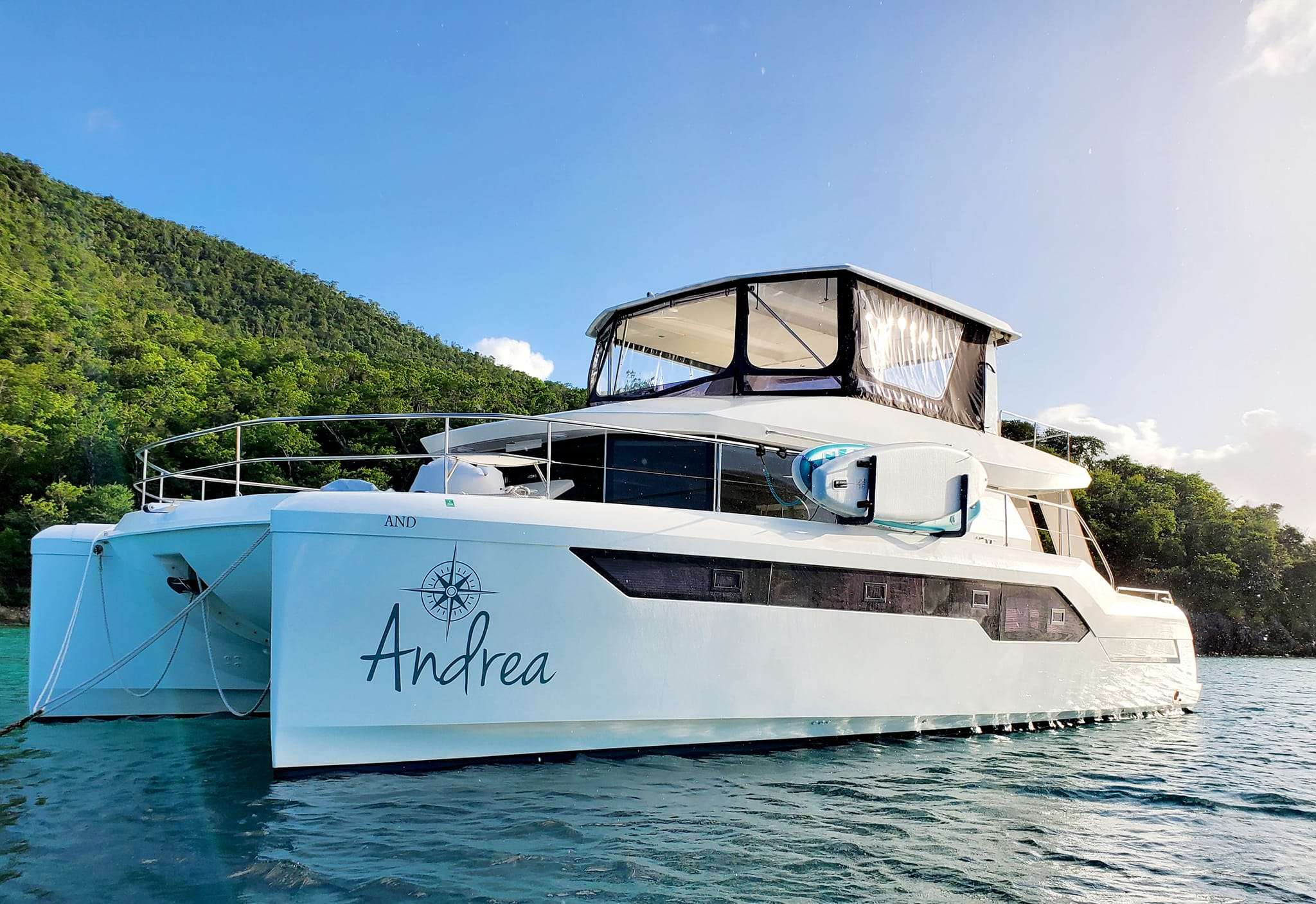 Andrea Crewed Powercat Charter Anchored in the Virgin Islands