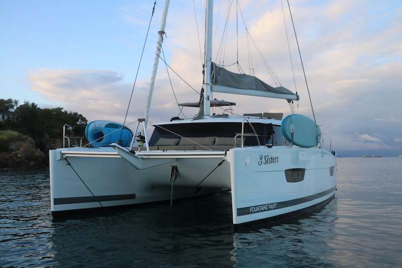 3 Sisters Crewed Catamaran Charter anchored in the Virgin Islands