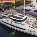 Tedavi crewed aura 51 catamaran charter docked in the Virgin Islands