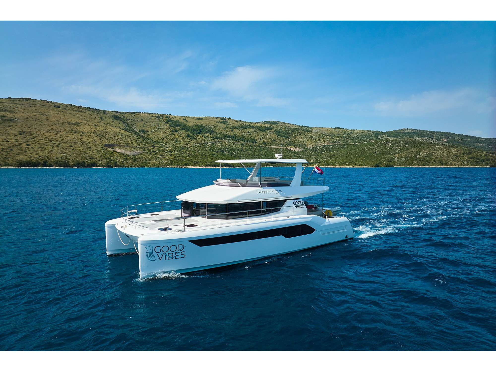 Good Vibes crewed Leopard 53 powercat charter underway in Croatia