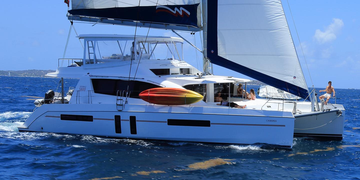 Moorings Crewed 5800 Catamaran Charter Sailing in the BVI