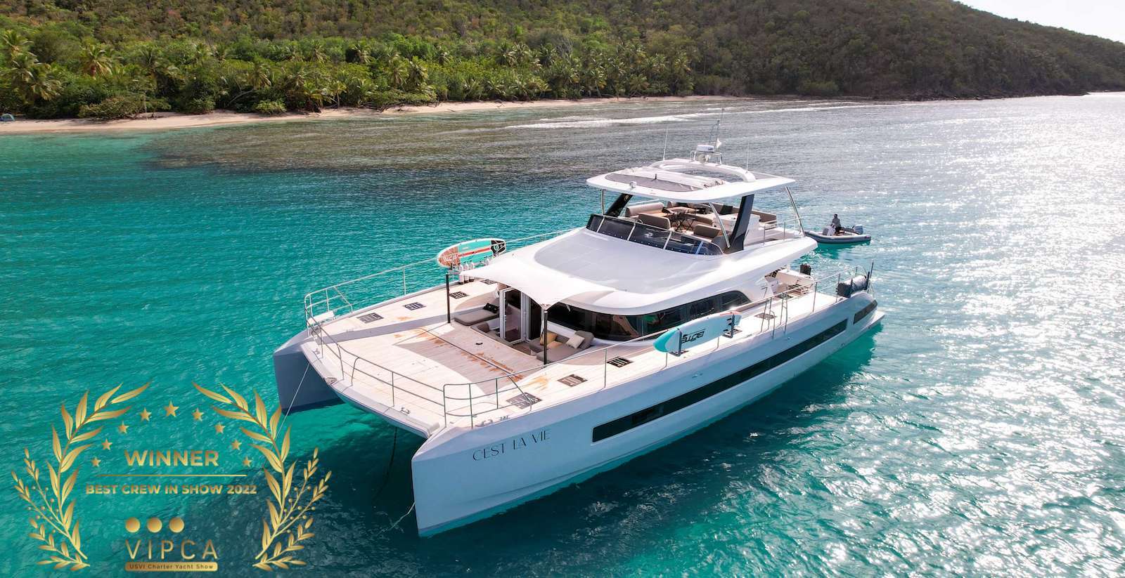 C'est la Vie Crewed Lagoon Sixty 7 Powercat Charters Cruising the BVI