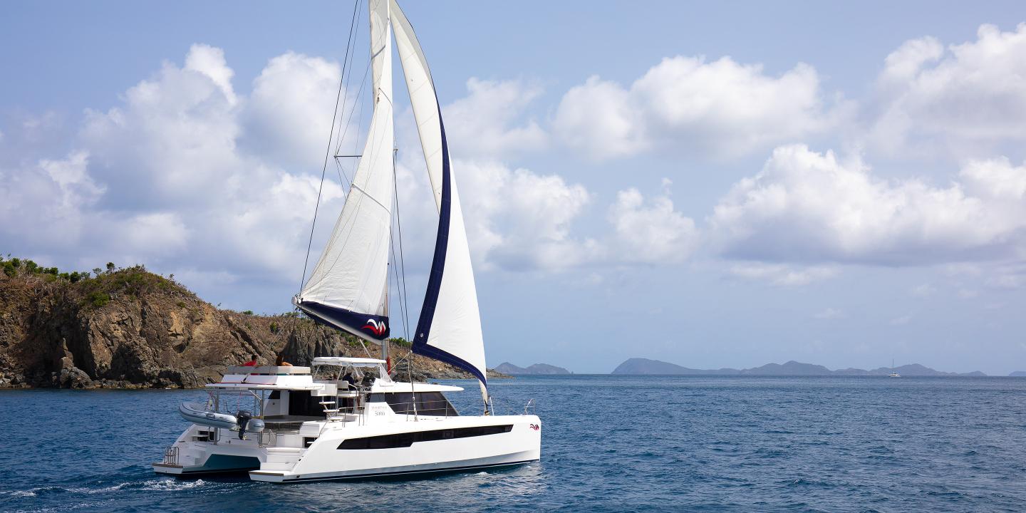 Moorings Crewed 5000 Catamaran Charter Sailing in the BVI