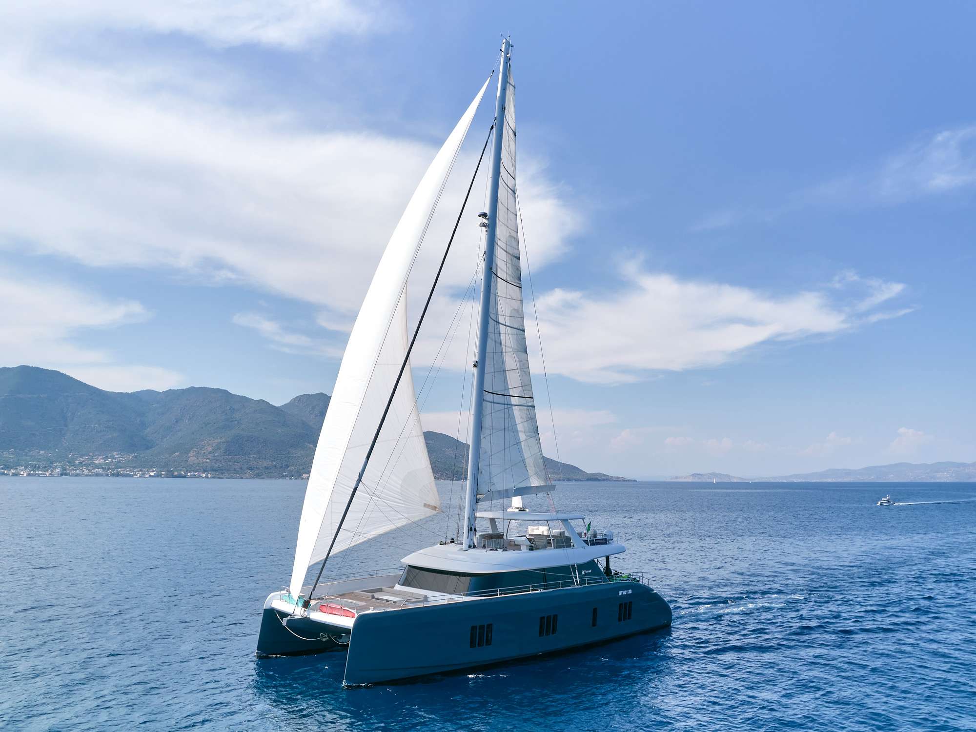 Genny Crewed Sunreef 80 Catamaran Charter Sailing in Greece