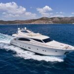 Estia Yi Crewed Ferretti 881 Motoryacht Charter Cruising in Greece