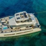 Elly Crewed Fountaine Pajot Power 67 Powercat Charter Anchored in Greece
